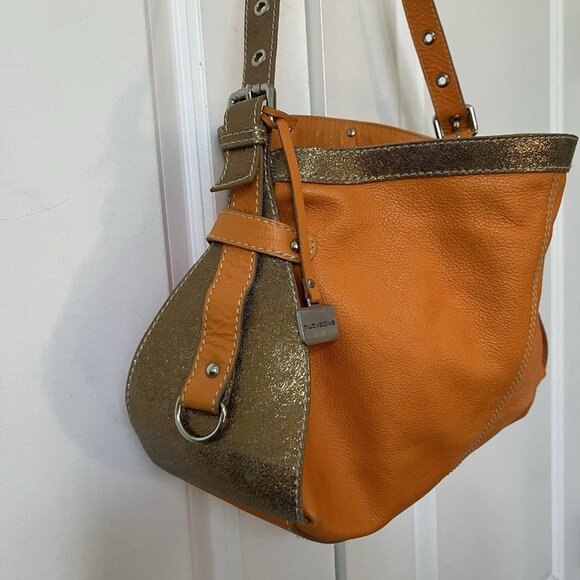 Vintage Nuovedive Made in Italy Leather Shoulder Bag Orange Slouchy Y2K Glitter - Picture 2 of 14